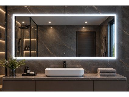 [Kód:MLS7016] Obdélníkové LED zrcadlo 160x70 cm v koupelně s nastavitelnou barvou světla a čistým moderním designem.