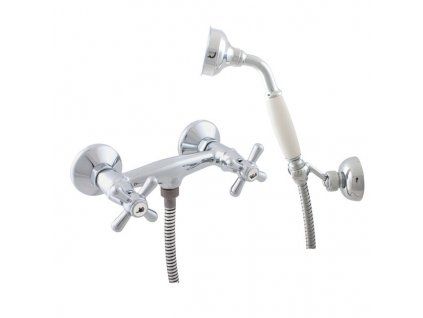 Nástěnná sprchová baterie BESTECO RetroChrom set s ruční sprchou a otočným držákem, křížové kohoutky, chrom, kód MK180.5