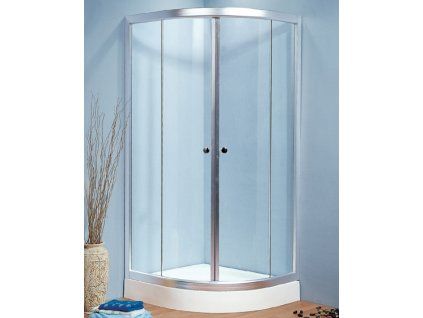 Atypický čtvrtkruhový sprchový kout BESTECO Vero 90x80 cm chrom lesklý hliníkový korpus čiré 6mm sklo s akrylátovou vaničkou posuvné dveře kód ISA-163