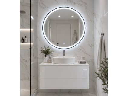 Kulaté LED zrcadlo BESTECO BlackMat s černým rámem, průměr 80 cm