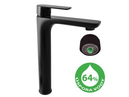 Vysoká umyvadlová baterie BESTECO Vltava ECO černá matná, výška 31 cm, úsporná, kód VTE430.5CMAT