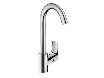 Páková dřezová baterie HANSGROHE Logis v chromu s bočním ovládáním a vysokým otočným ramenem, kód 71835000
