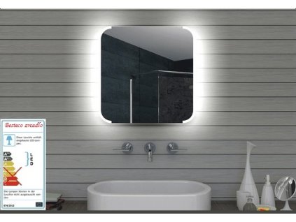 Koupelnové LED zrcadlo Besteco Bohemia 60x60 cm se zaoblenými rohy a tlačítkem zespodu.
