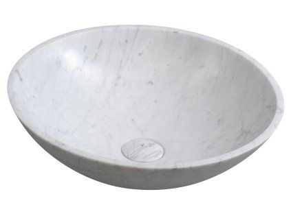 Besteco Kamenné umyvadlo Blok na desku Ø 42 cm, bílá carrara mat