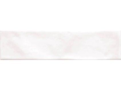 EBS Tonalite Opal Viena Snow bílý lesklý obklad 7,5x30 cm detail vlnitého povrchu a odrazu světla