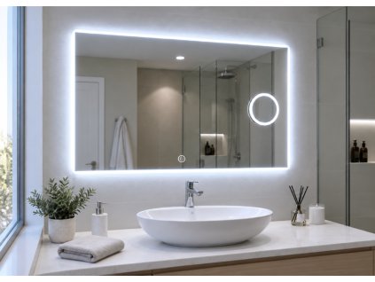 BESTECO Magnify LED zrcadlo 100x65 cm se studeným bílým podsvícením a integrovanou 5x zvětšovací lupou MLS6510MA