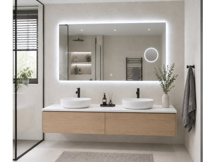Obdélníkové LED zrcadlo BESTECO Magnify 120x65 cm s integrovaným zvětšovacím zrcátkem zavěšené Kód:MLS6512MA