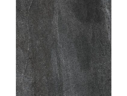 Černá matná dlažba imitace kamene RAKO Quarzit 60x60 cm DAK62739 v moderním obývacím pokoji