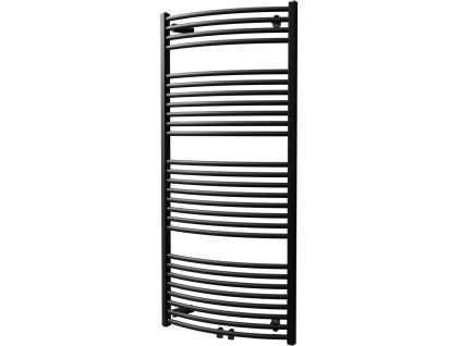Oblý kombinovaný koupelnový radiátor Grande v matné barvě černý samet se středovým připojením, rozměry 45x133 cm.