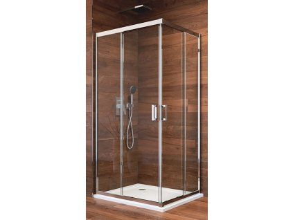 Čtvercový sprchový kout EBS Nova 80x80 cm chrom hliníkový korpus volitelné sklo čiré nebo point 6mm Easy Clean posuvné dveře kód NOVAQ80CRT