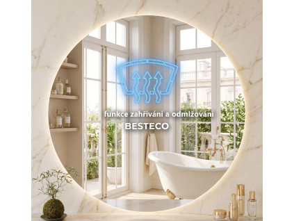 Kulaté zrcadlo BESTECO Basic s LED osvětlením a odmlžováním (průměr 80 cm).