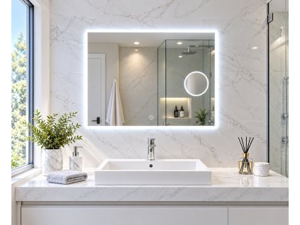 BESTECO Magnify LED zrcadlo 60x65 cm se studeným bílým podsvícením a integrovanou 5x zvětšovací lupou, kód: MLS6508MA