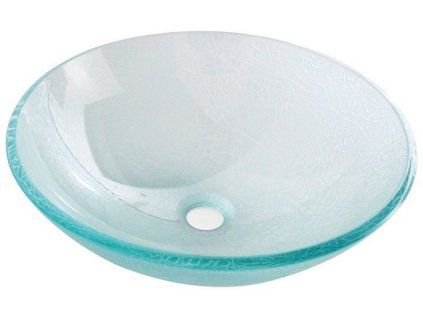Kulaté skleněné umyvadlo na desku 42 cm efekt ledové tříště, Kód: P6153