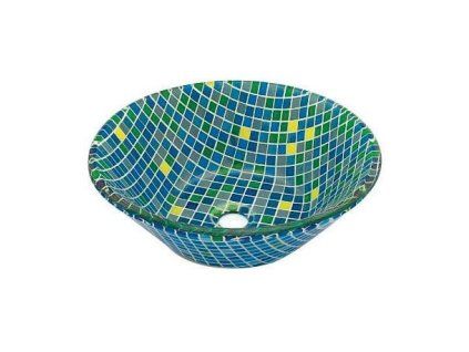 [Kód: P6155] Stříbrné skleněné umyvadlo na desku besteco Lisbone o průměru 41 cm, detail unikátní 3D mozaikové textury a leštěných hran tvrzeného skla.