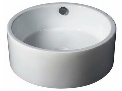 [Kód: P7034] Bílé lesklé keramické umyvadlo na desku besteco Fovea o průměru 42 cm, detail minimalistického kulatého tvaru a prémiové neporézní glazury.
