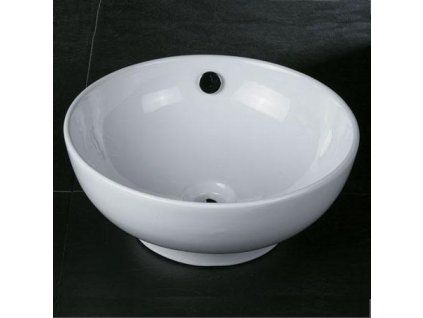 [Kód: ANNA44] Bílé lesklé keramické umyvadlo na desku besteco Anna o průměru 44 cm, detail čistého kruhového profilu a neporézní glazury.
