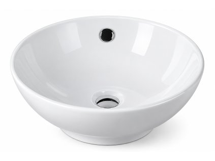 Keramické umyvadlo na desku Besteco Baly s průměrem 40 cm v lesklé bílé barvě.