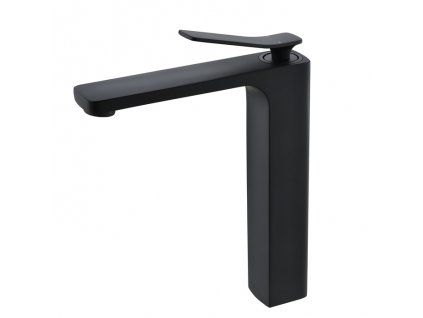 Vysoká designová umyvadlová baterie na desku Besteco Schwarz XL v matném černém provedení.