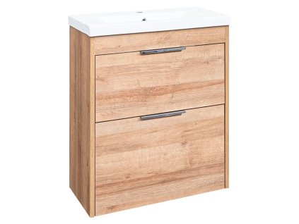Závěsný koupelnový set LOFT s umyvadlem 61x72x40 cm v dekoru dub