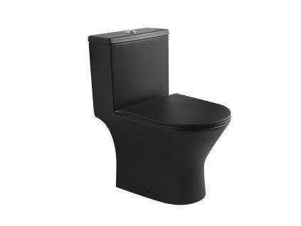 [Kód: TR1197-U18] Luxusní černé WC kombi Besteco Siam detail matné povrchové úpravy, keramické nádržky a pomalu padajícího sedátka.