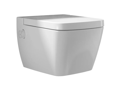 Závěsné bidetovací WC TECEone s integrovanou sprškou a technologií Rimless (35,8x54 cm).