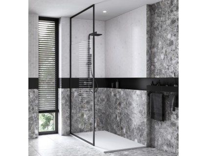 Walk-In sprchová stěna černá matná 8mm čiré sklo výška 200cm hliníkový korpus šířka 100-120cm kód WALK-IN-BLACK-8-120