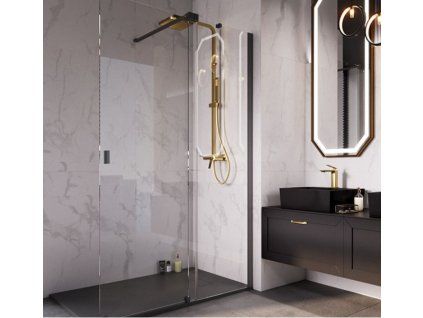 Walk-In sprchová stěna s posuvným sklem černá matná 8mm čiré sklo výška 200cm hliníkový korpus šířka 90-140cm kód WALK-SLIDE-BLK-140