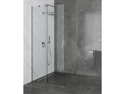 Walk-In sprchová stěna s posuvným sklem chrom 8mm čiré sklo výška 200cm hliníkový korpus šířka 90-140cm kód WALK-SLIDE-CH-140