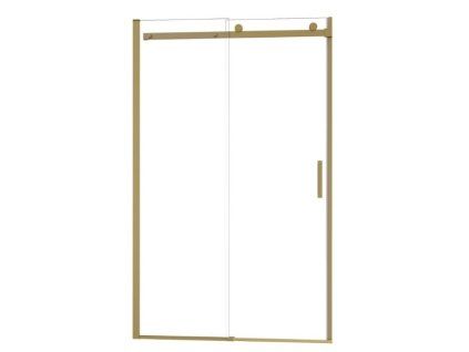 Elegantní sprchové dveře Belver Gold s profilem v barvě broušeného zlata a čirým sklem o rozměru 100x195 cm.