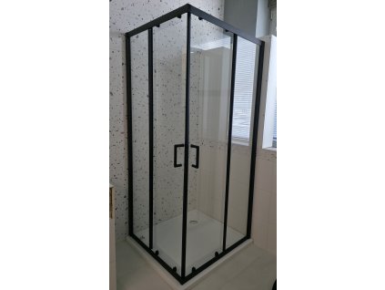 Besteco Hammer čtvercový sprchový kout 100x100 cm s černými matnými profily a čirým sklem na bílém vaničkuKód:ISA-2026/100