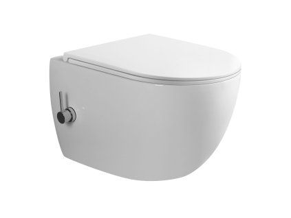 Závěsná WC mísa BESTECO v bílé barvě s integrovanou bidetovou sprškou, baterií a technologií Rimless. Kód: TR2239