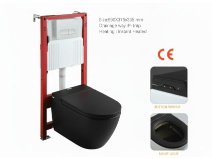 Inteligentní závěsné bidetovací WC BESTECO Smart Automat Rimless černé matné s vyhřívaným sedátkem fénem a instalačním modulem, kód U001-U18