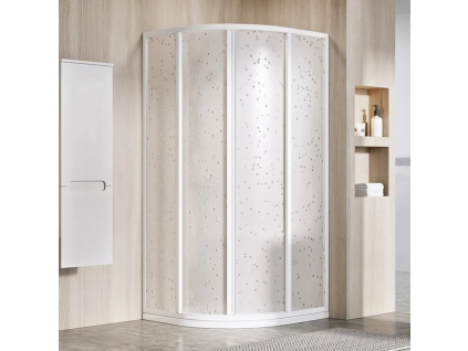 Čtvrtkruhový sprchový kout RAVAK Supernova 90x90 cm bílý profil výplň plast Pearl 2,8mm posuvné dveře hliníkový korpus kód SKCP4-90