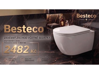 [Kód: BE2210] Závěsné WC BESTECO Hunter 36x55 cm detail oblé sanitární keramiky a Soft-Close sedátka.