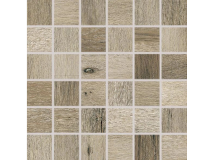 RAKO SALOON DDM06748 tmavě hnědá mozaika 30x30 cm imitace tmavého dřeva wenge detail kostiček na síti