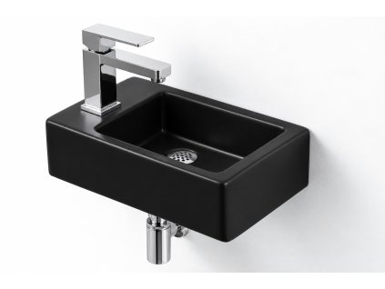 Besteco Brainy Keramické umývátko na WC 37x23 cm, s otvorem pro baterii vlevo, černé