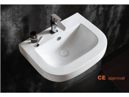 Závěsné keramické umyvadlo Besteco 60x46 cm v lesklém bílém provedení s otvorem pro baterii a přepadem.