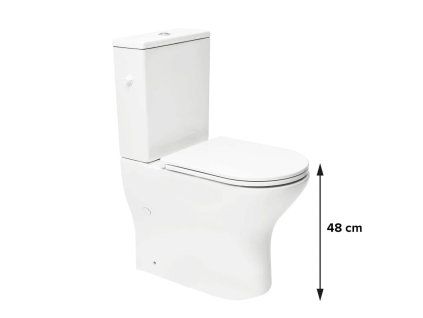 Závěsné WC BREVISS s technologií Rimless a Soft-Close sedátkem (35x51 cm).