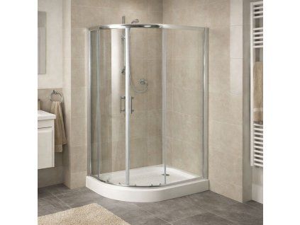 Asymetrický sprchový kout Ibiza II 100x80 cm levý set s nízkou vaničkou chrom hliníkový korpus posuvné dveře 6mm čiré bezpečnostní sklo výška 195 cm, kód IBIZA1080LV
