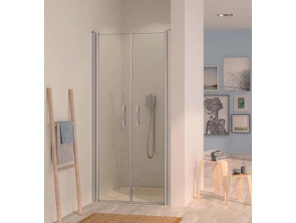 Dvoukřídlé lítací sprchové dveře EBS Urbanis 110 cm do niky, výška 200 cm, stříbrný lesklý rám, čiré sklo Anti-Plague