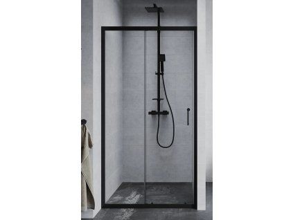 Dvoudílné posuvné sprchové dveře Treos 100x190 cm, černá matná / čiré sklo