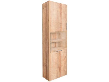 Vysoká koupelnová skříňka s košem na prádlo Loft 55x180 cm, dub riviera