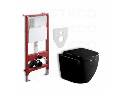TR2376B Závěsný WC set BESTECO TR2376B v luxusní černé barvě s podomítkovým modulem do sádrokartonu.