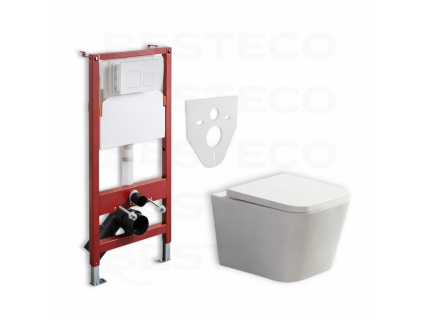 Závěsný WC set BESTECO TR2216 v bílé barvě s technologií Rimless a modulem do sádrokartonu.