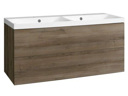 Kouepenová skříňka Kuba Dub Halifax s dvojumyvadlem z litého mramoru 121x46 cm