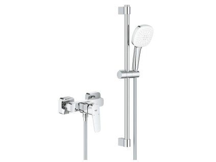 [Kód: 1018250000] Sprchový set GROHE Cubeo nástěnná baterie a ruční sprcha lesklý chrom detail ovládací páky.