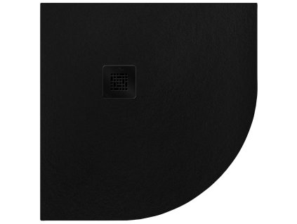 Černá sprchová vanička z litého mramoru Besteco Cure 90x90 cm, čtvrtkruhový půdorys s designovou krytkou sifonu