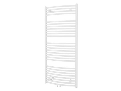Bílý koupelnový radiátor a otopný žebřík Besteco Grande v oblém provedení, rozměry 60x133 cm se středovým připojením.