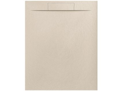 Pohled shora na obdélníkovou sprchovou vaničku Nilo 100x80 cm z litého mramoru v béžové barvě s integrovaným krytem odtoku.