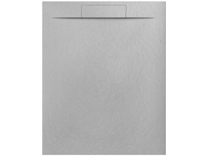 šedá 100x80.jpg: Pohled shora na obdélníkovou sprchovou vaničku Nilo claro 100x80 cm z litého mramoru. Elegantní šedé provedení se strukturovaným povrchem připomínajícím kámen a integrovaným obdélníkovým krytem odtoku.